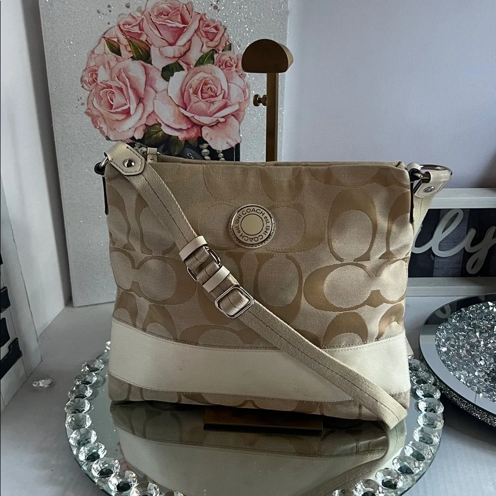 Coach Beige and Cream  monogram Women's crossbody Bag